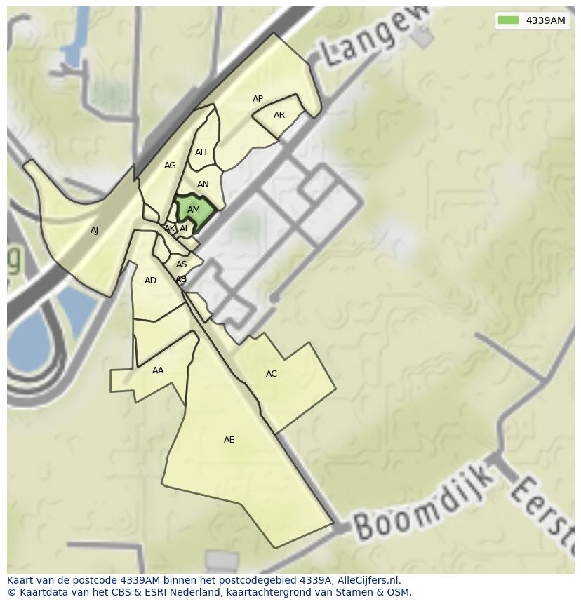 Afbeelding van het postcodegebied 4339 AM op de kaart.