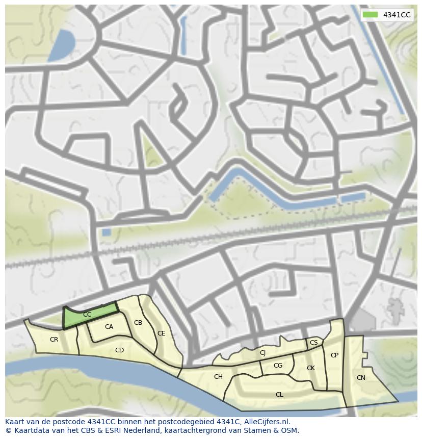 Afbeelding van het postcodegebied 4341 CC op de kaart.