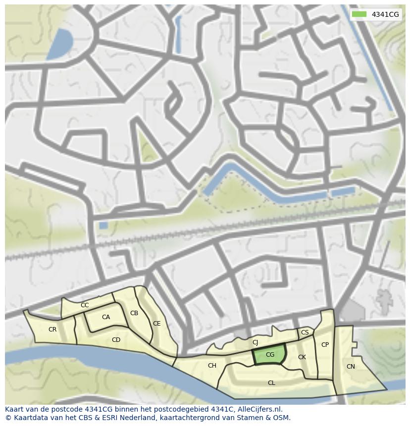 Afbeelding van het postcodegebied 4341 CG op de kaart.