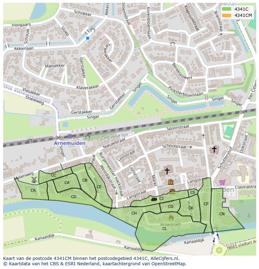 Afbeelding van het postcodegebied 4341 CM op de kaart.