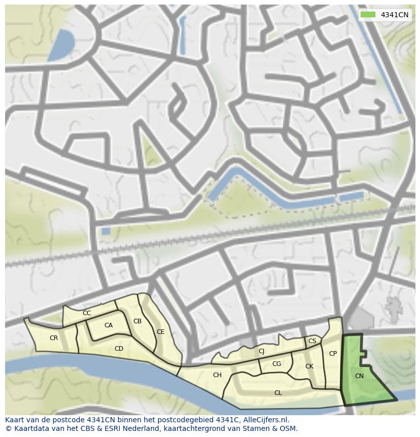 Afbeelding van het postcodegebied 4341 CN op de kaart.