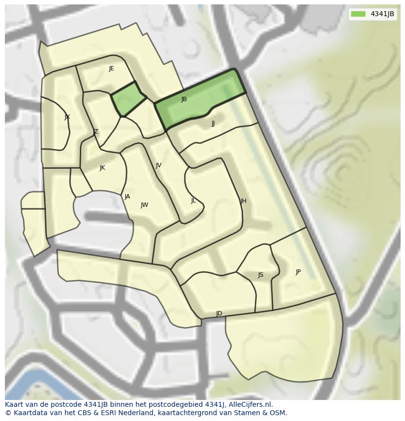 Afbeelding van het postcodegebied 4341 JB op de kaart.
