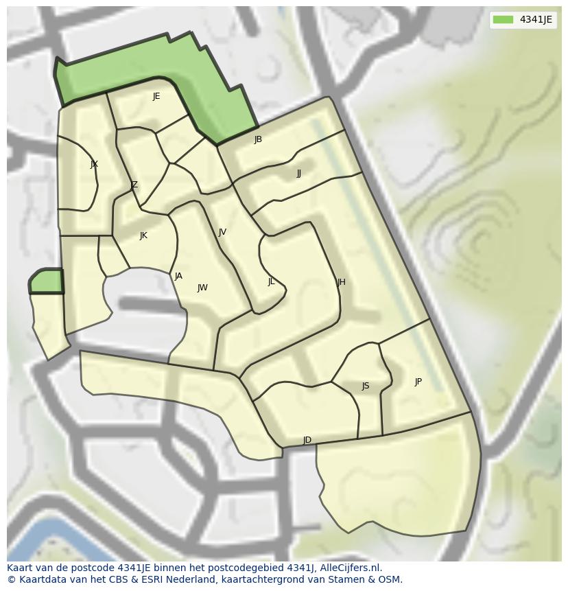 Afbeelding van het postcodegebied 4341 JE op de kaart.