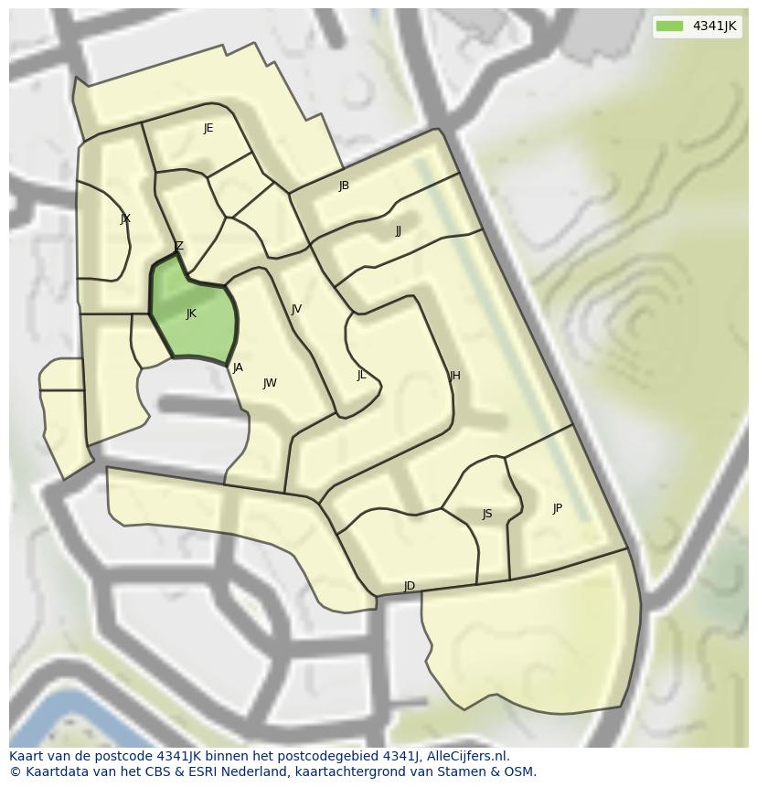 Afbeelding van het postcodegebied 4341 JK op de kaart.