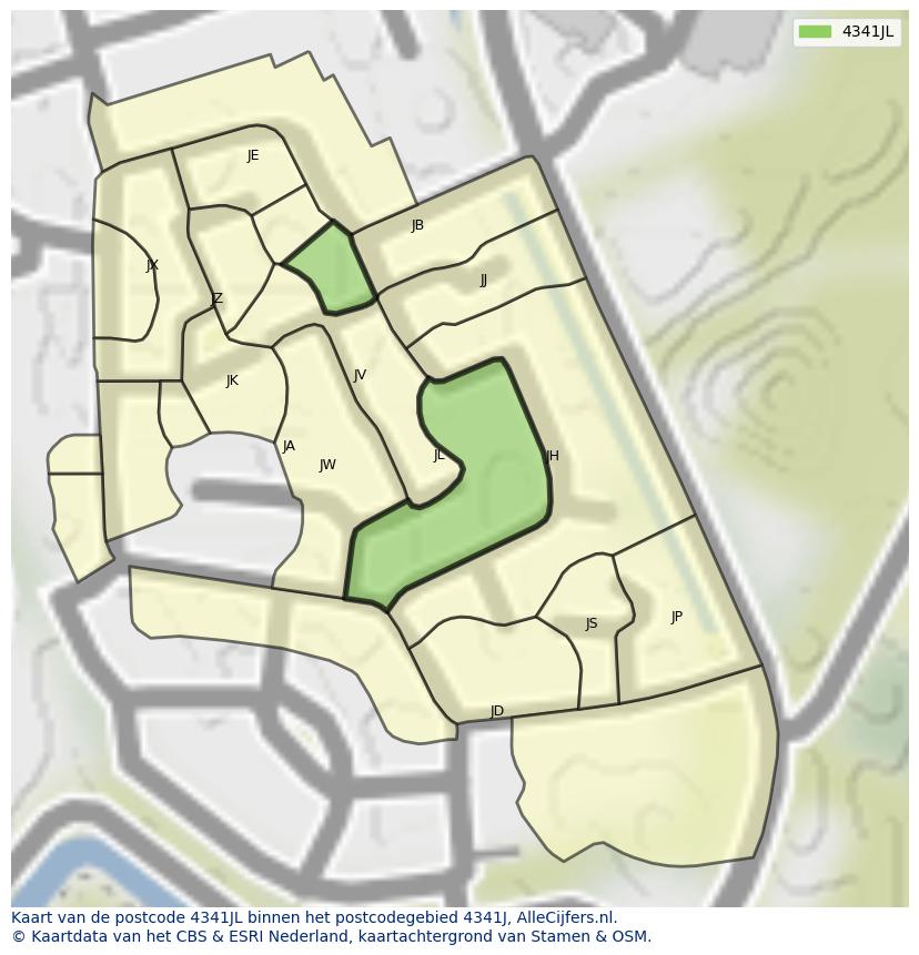 Afbeelding van het postcodegebied 4341 JL op de kaart.