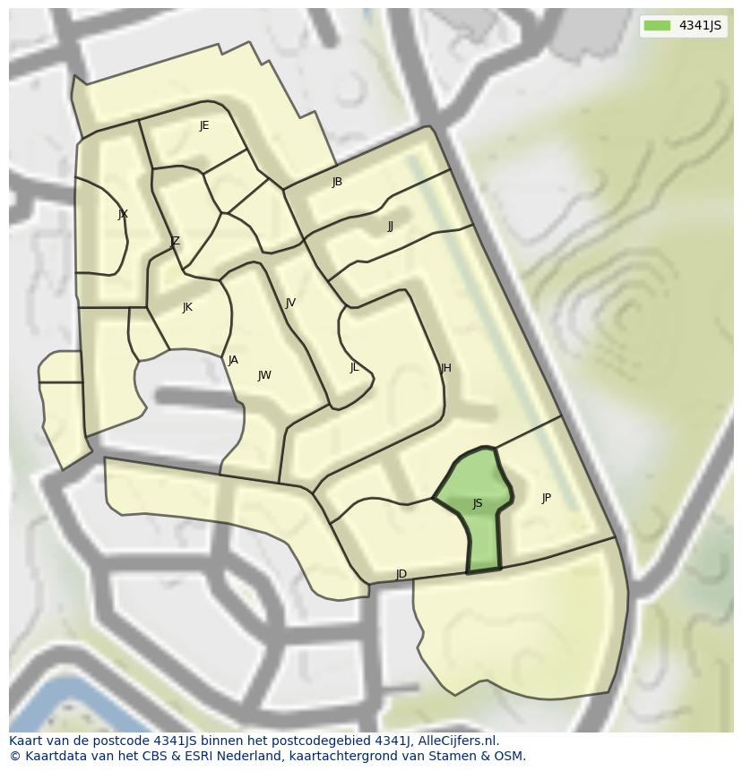 Afbeelding van het postcodegebied 4341 JS op de kaart.