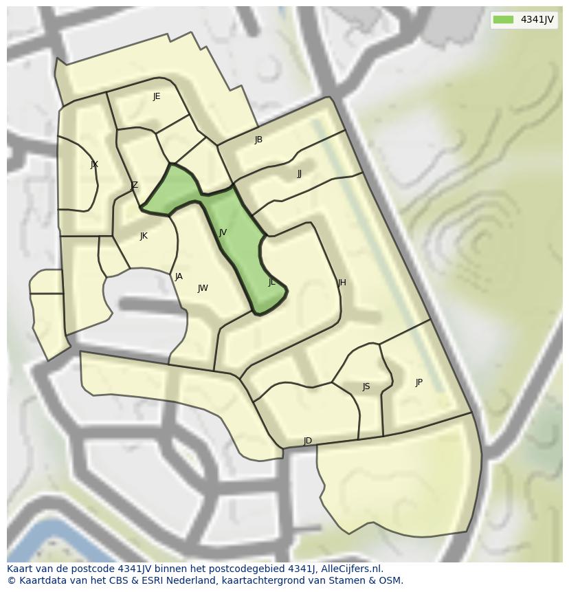 Afbeelding van het postcodegebied 4341 JV op de kaart.