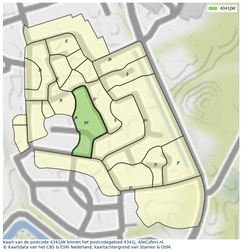 Afbeelding van het postcodegebied 4341 JW op de kaart.