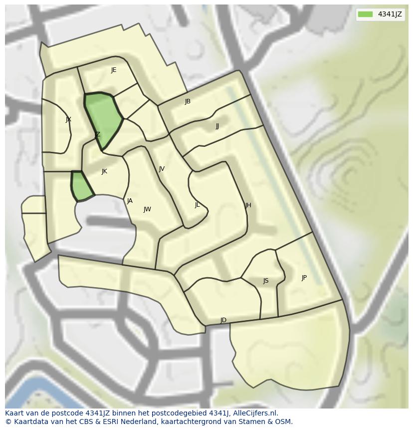 Afbeelding van het postcodegebied 4341 JZ op de kaart.