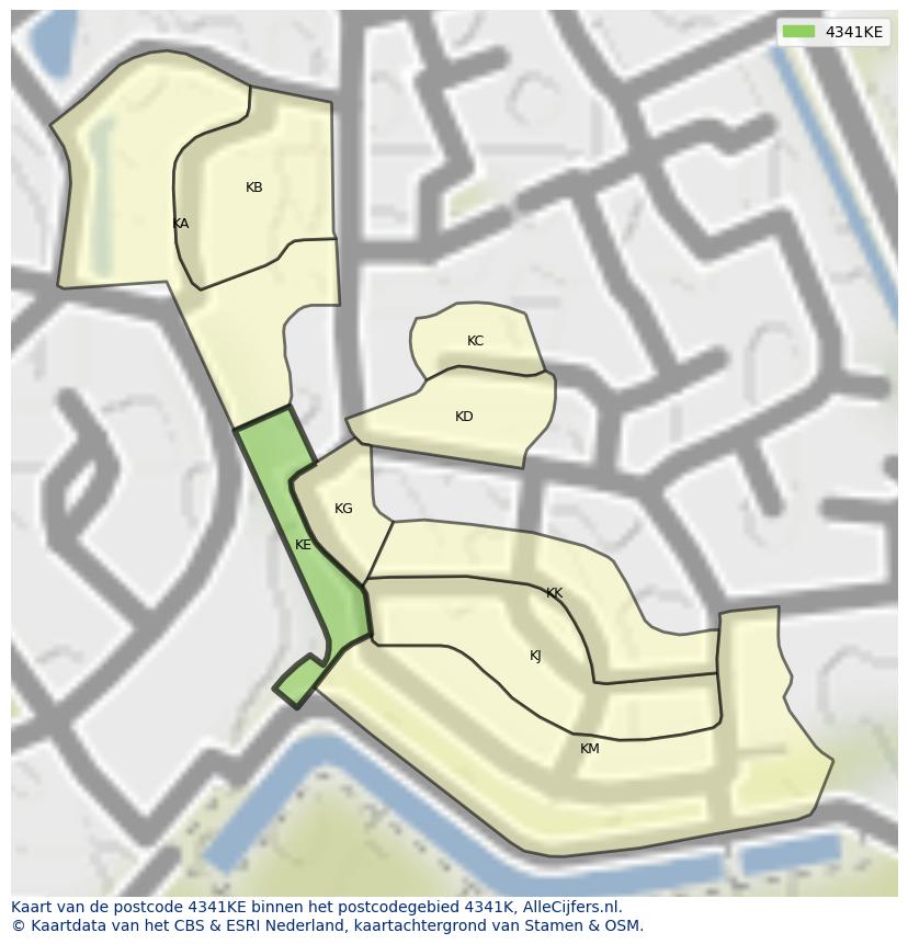 Afbeelding van het postcodegebied 4341 KE op de kaart.