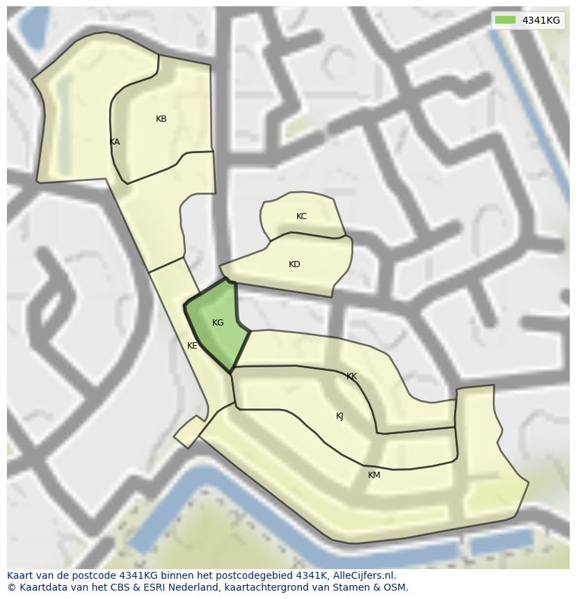 Afbeelding van het postcodegebied 4341 KG op de kaart.