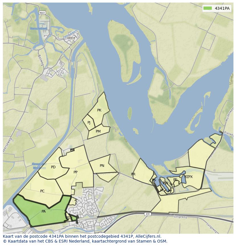 Afbeelding van het postcodegebied 4341 PA op de kaart.