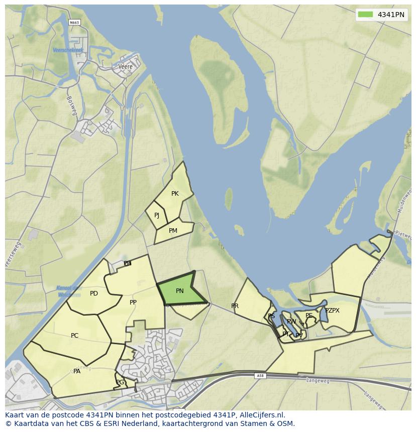 Afbeelding van het postcodegebied 4341 PN op de kaart.