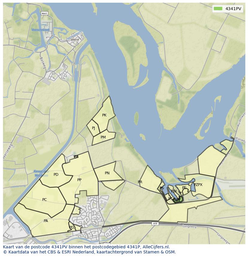 Afbeelding van het postcodegebied 4341 PV op de kaart.