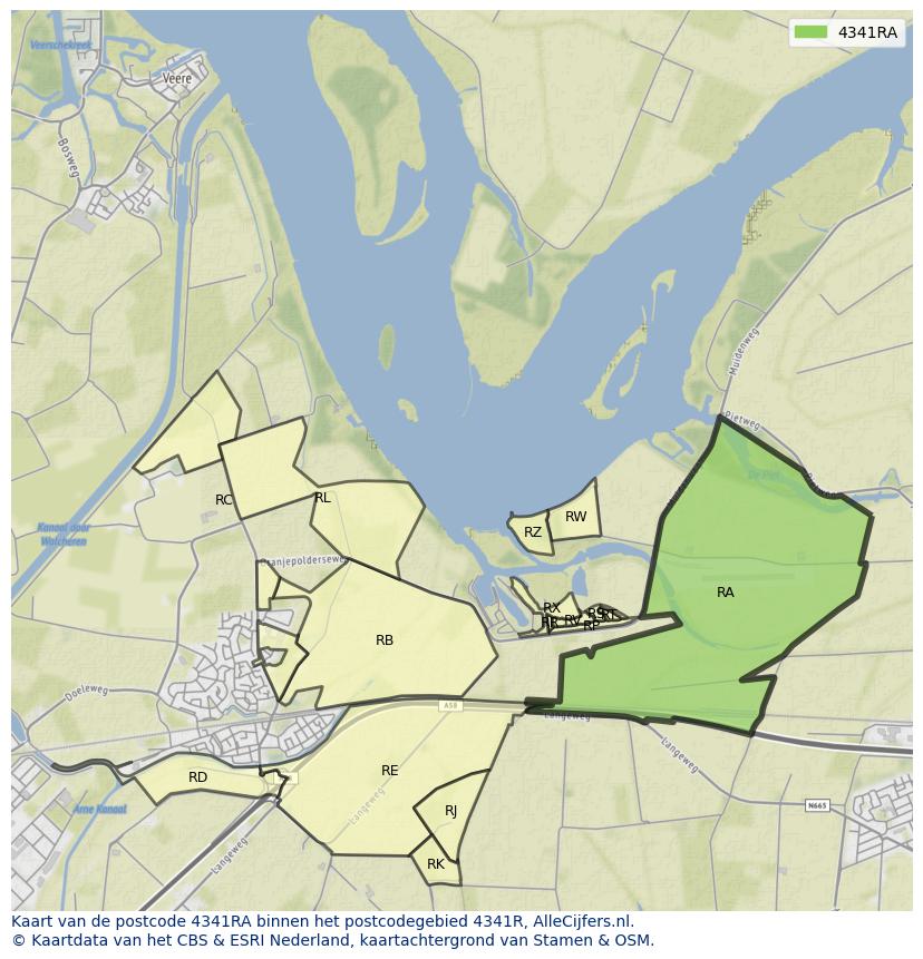 Afbeelding van het postcodegebied 4341 RA op de kaart.