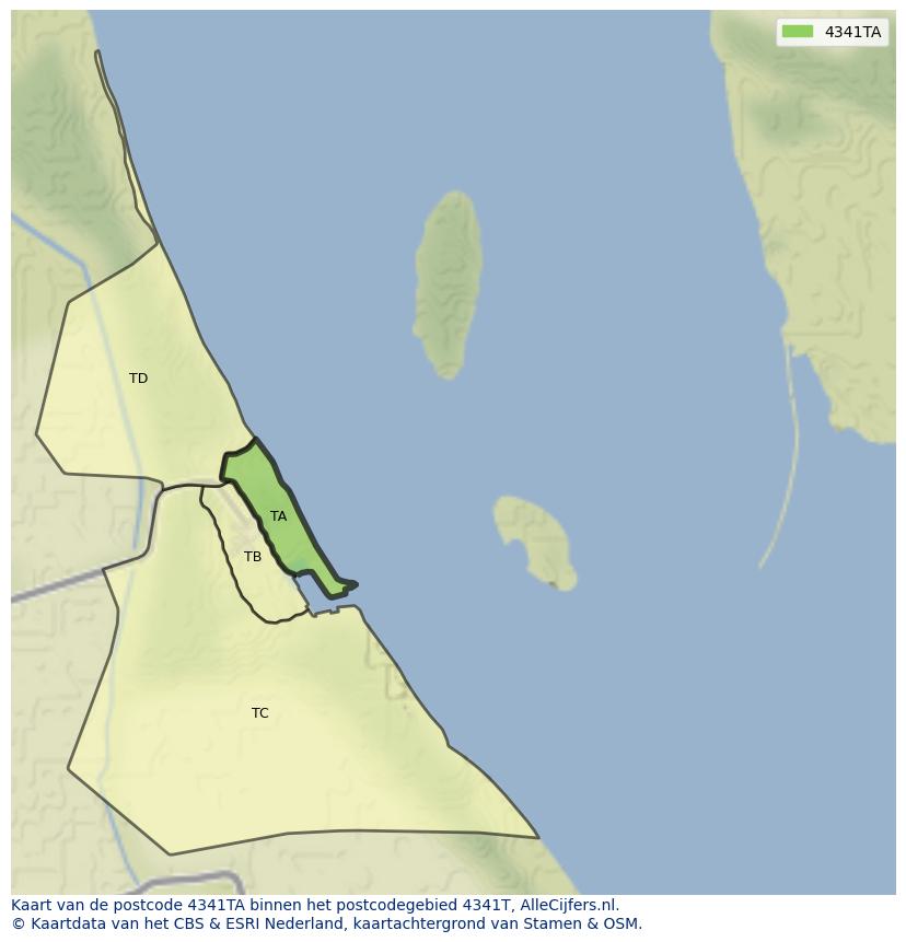 Afbeelding van het postcodegebied 4341 TA op de kaart.