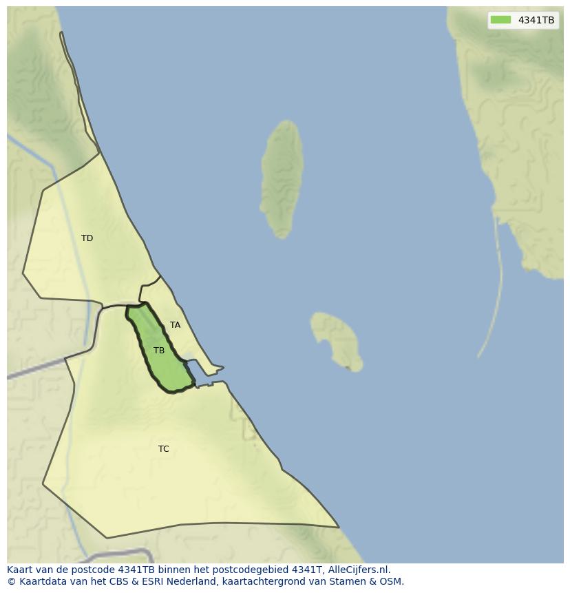 Afbeelding van het postcodegebied 4341 TB op de kaart.