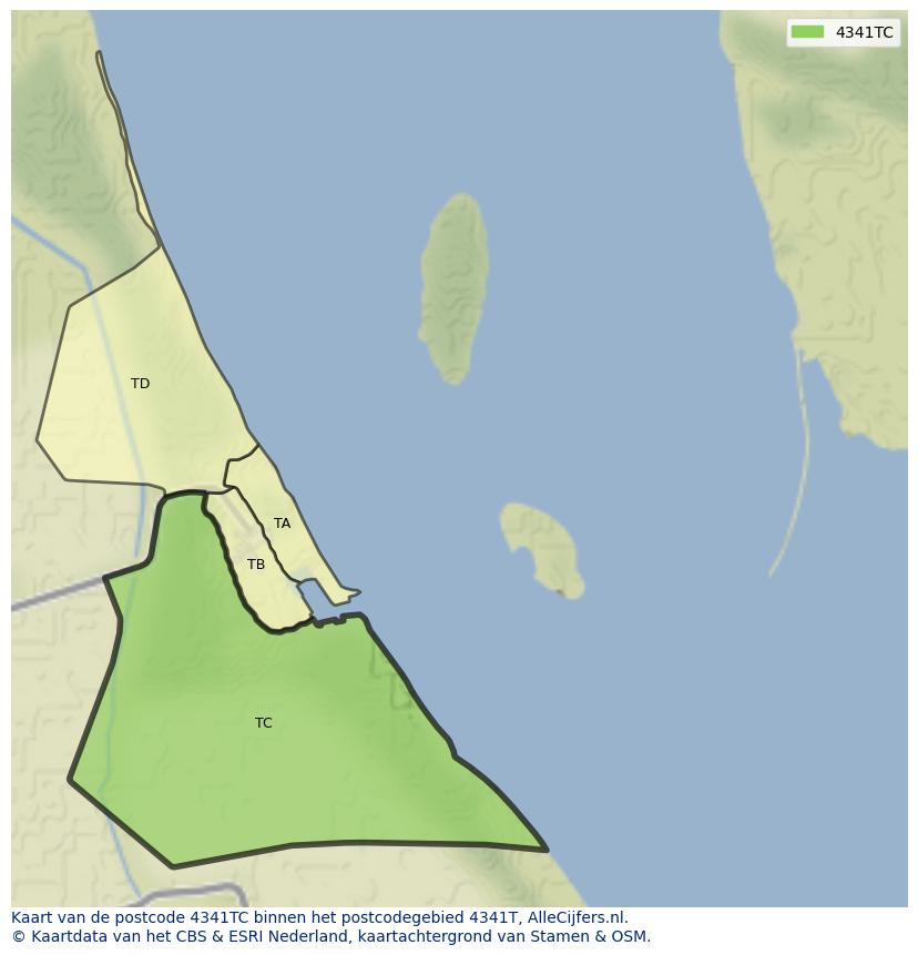 Afbeelding van het postcodegebied 4341 TC op de kaart.