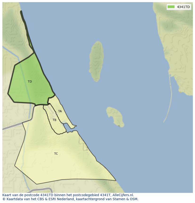 Afbeelding van het postcodegebied 4341 TD op de kaart.