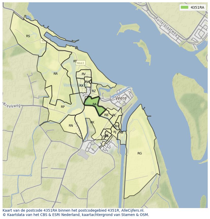 Afbeelding van het postcodegebied 4351 RA op de kaart.