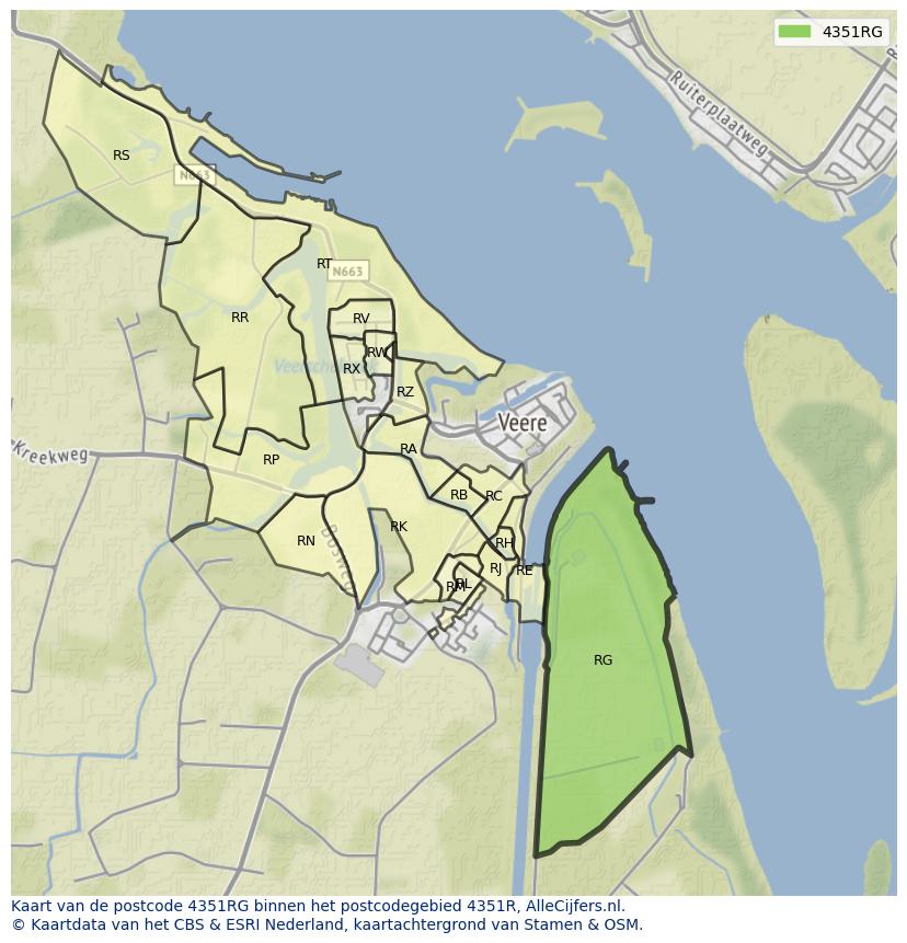 Afbeelding van het postcodegebied 4351 RG op de kaart.