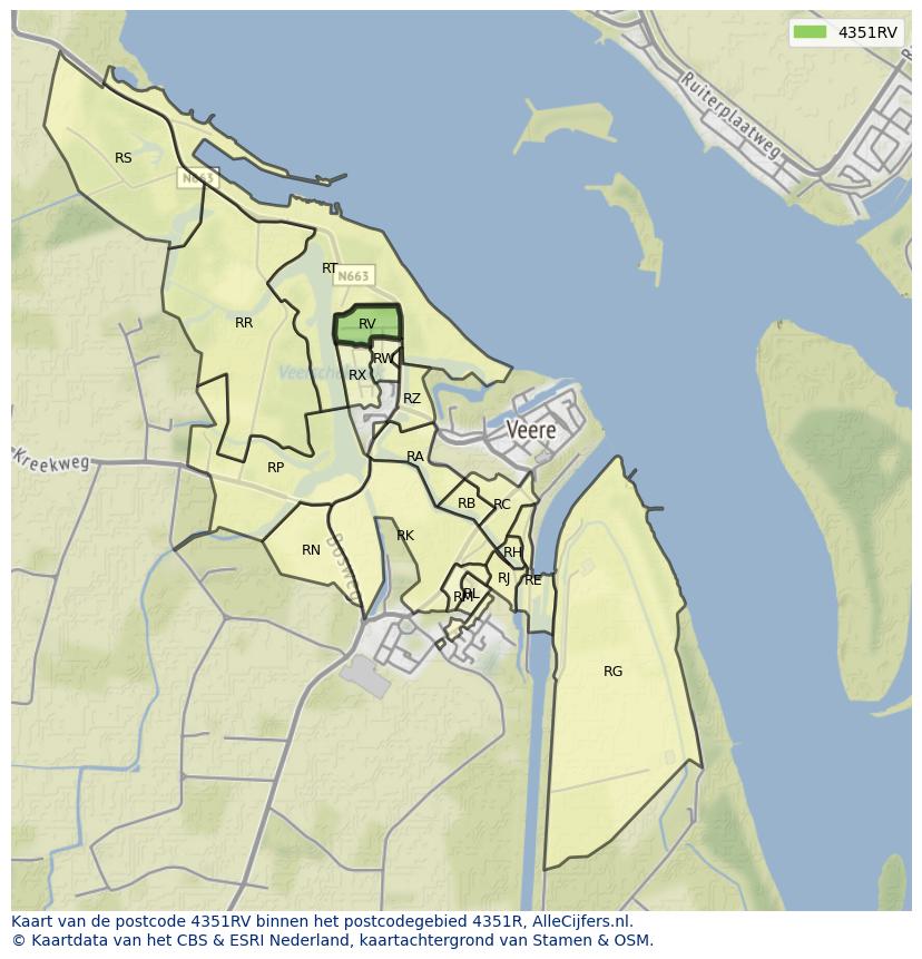 Afbeelding van het postcodegebied 4351 RV op de kaart.