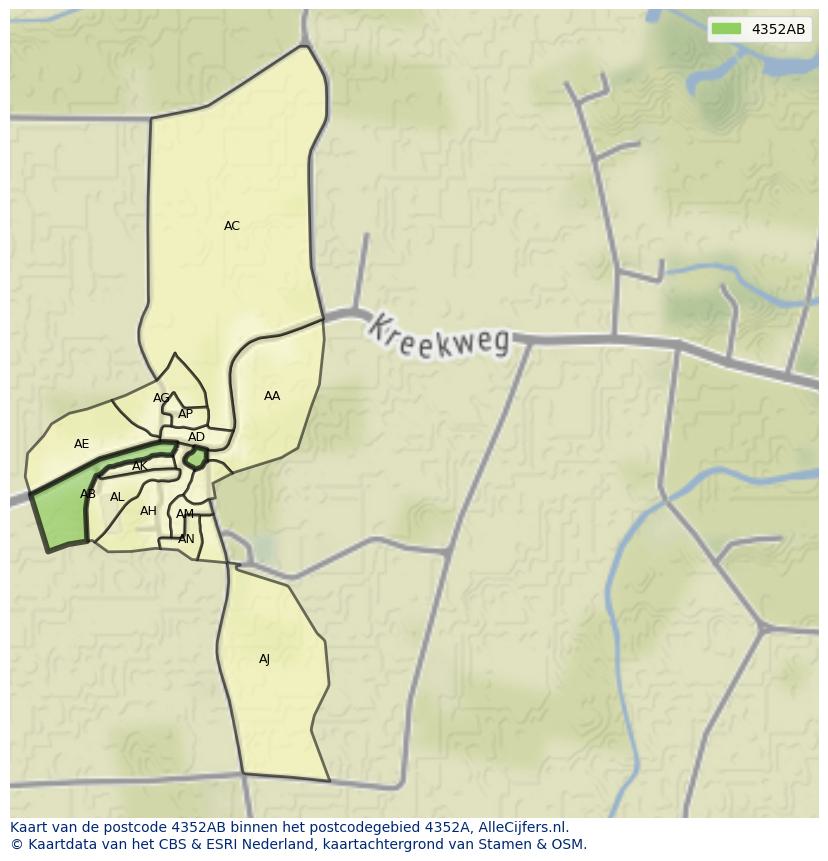 Afbeelding van het postcodegebied 4352 AB op de kaart.