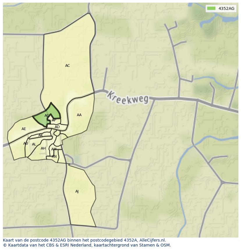 Afbeelding van het postcodegebied 4352 AG op de kaart.