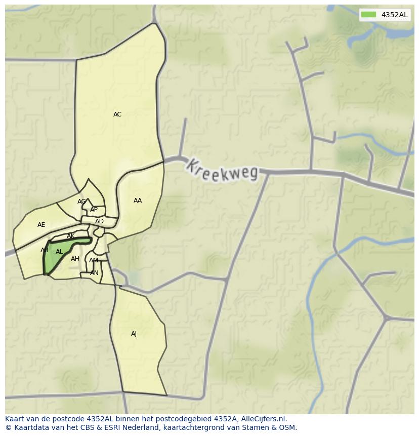 Afbeelding van het postcodegebied 4352 AL op de kaart.