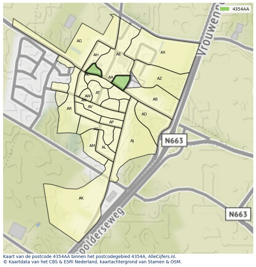 Afbeelding van het postcodegebied 4354 AA op de kaart.