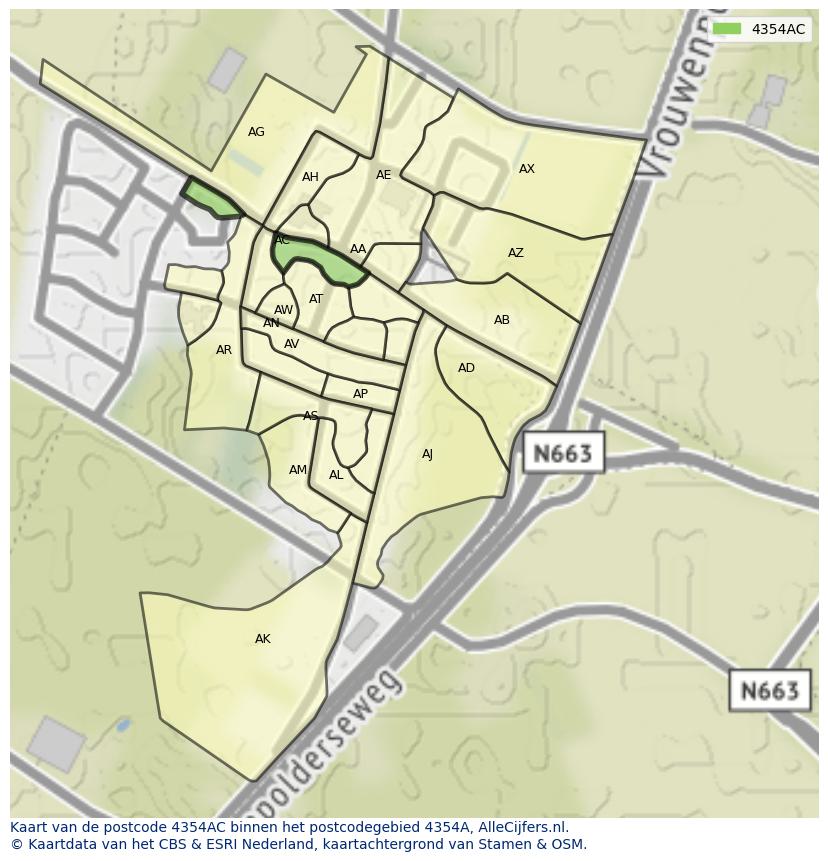 Afbeelding van het postcodegebied 4354 AC op de kaart.