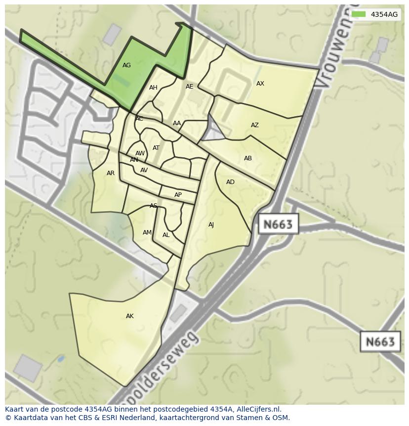 Afbeelding van het postcodegebied 4354 AG op de kaart.