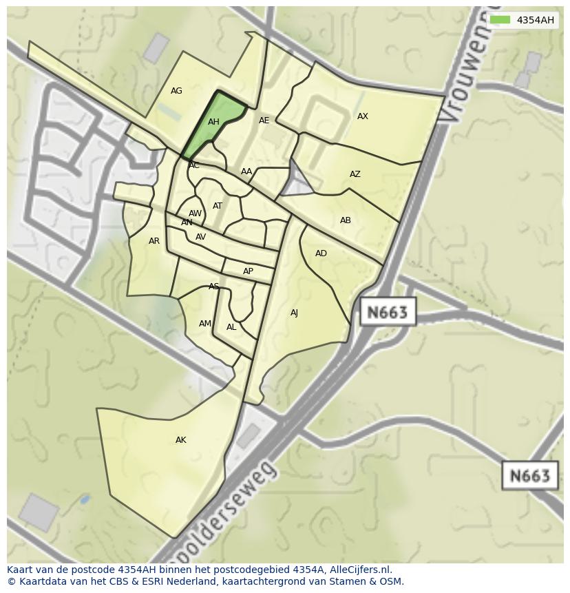 Afbeelding van het postcodegebied 4354 AH op de kaart.