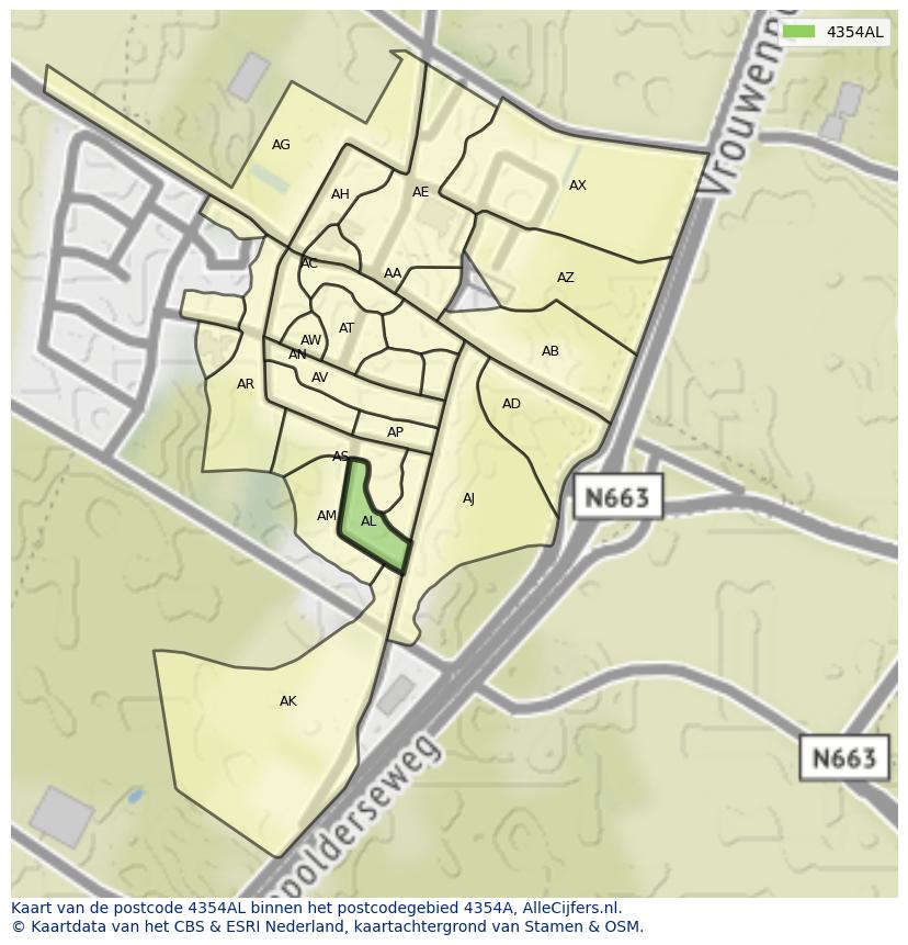 Afbeelding van het postcodegebied 4354 AL op de kaart.