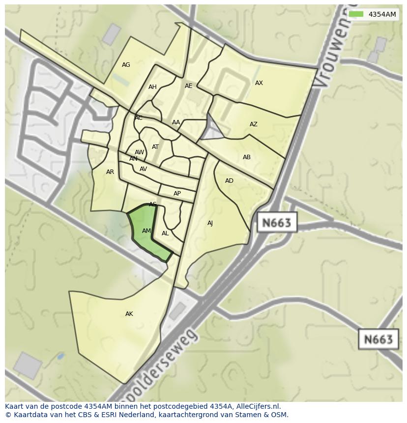 Afbeelding van het postcodegebied 4354 AM op de kaart.