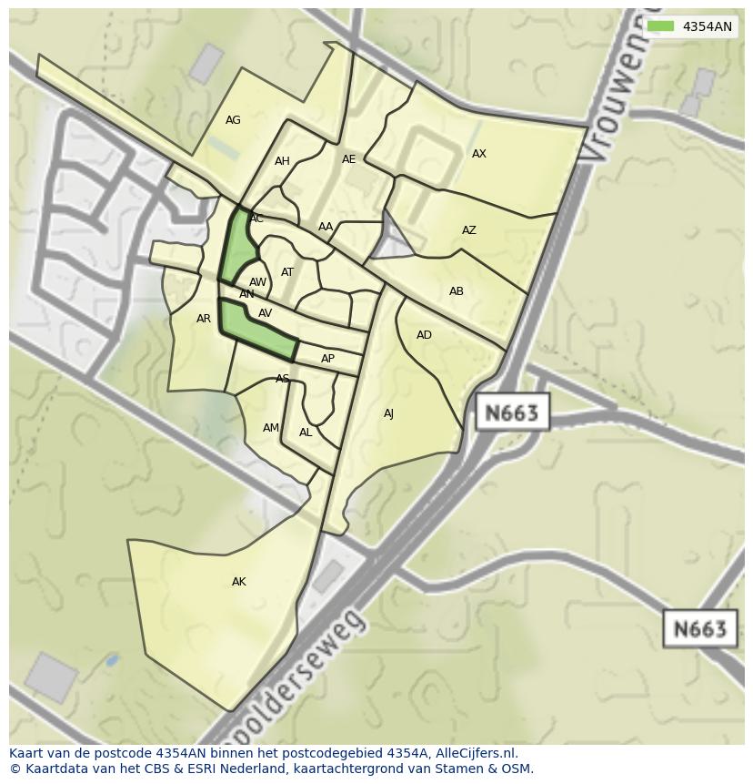 Afbeelding van het postcodegebied 4354 AN op de kaart.