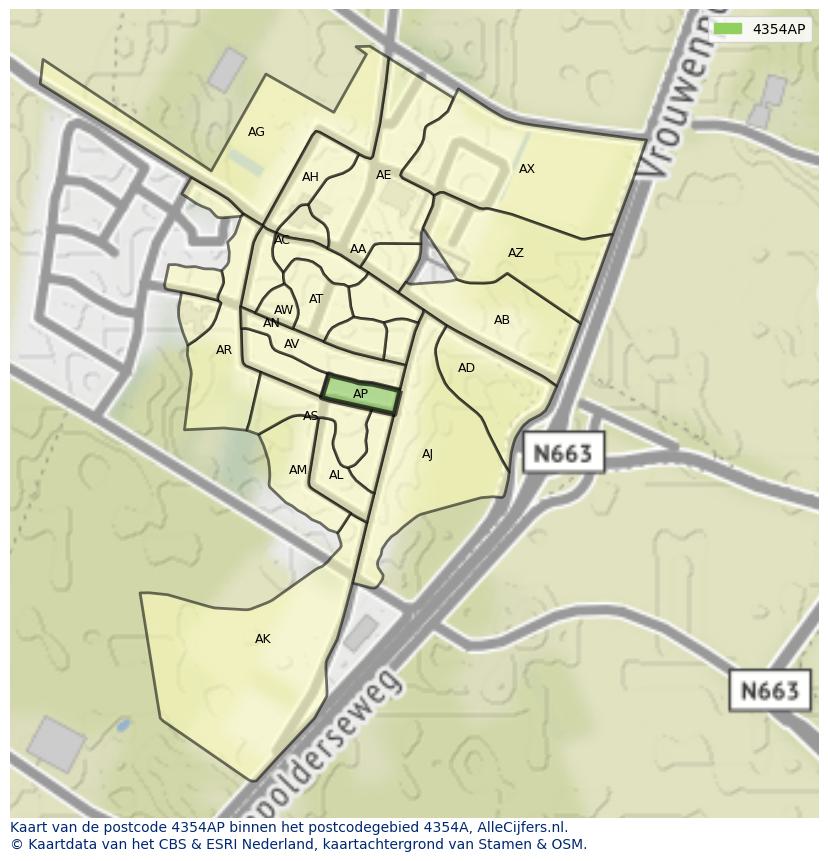 Afbeelding van het postcodegebied 4354 AP op de kaart.