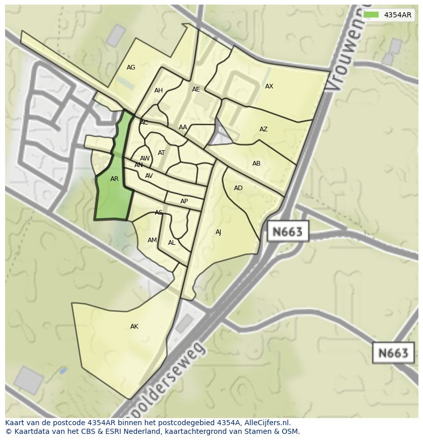 Afbeelding van het postcodegebied 4354 AR op de kaart.