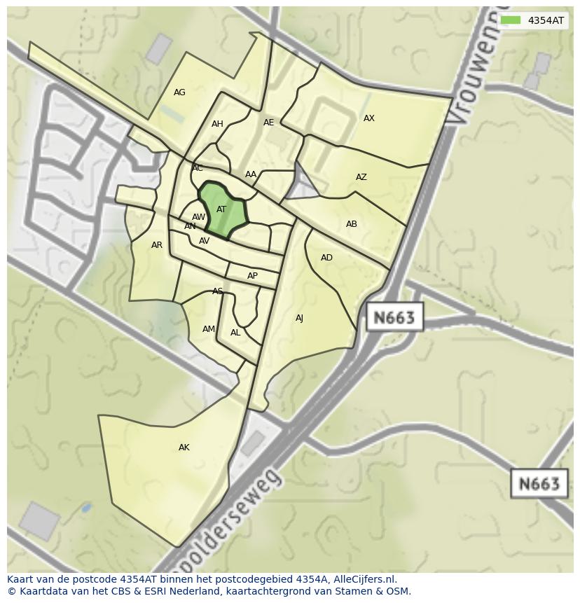 Afbeelding van het postcodegebied 4354 AT op de kaart.