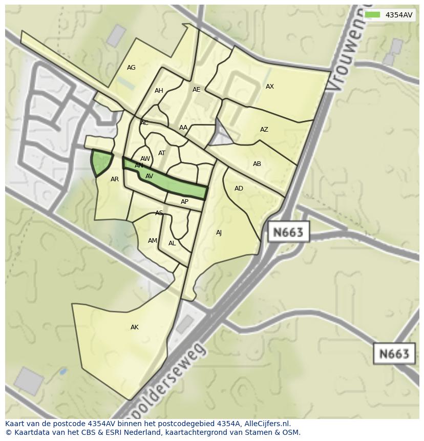 Afbeelding van het postcodegebied 4354 AV op de kaart.