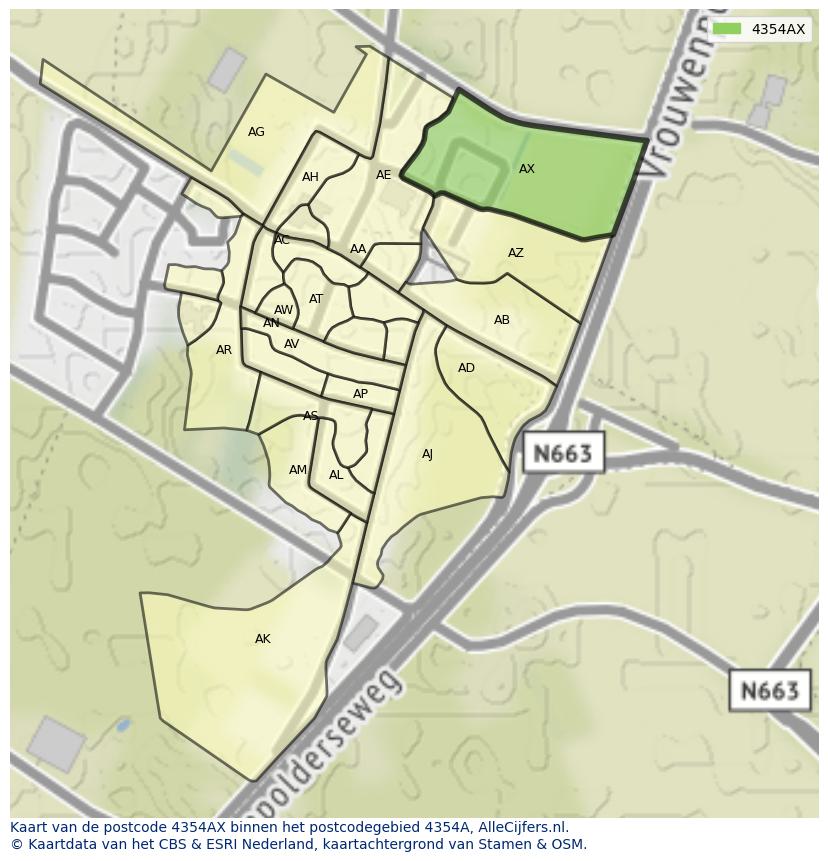 Afbeelding van het postcodegebied 4354 AX op de kaart.