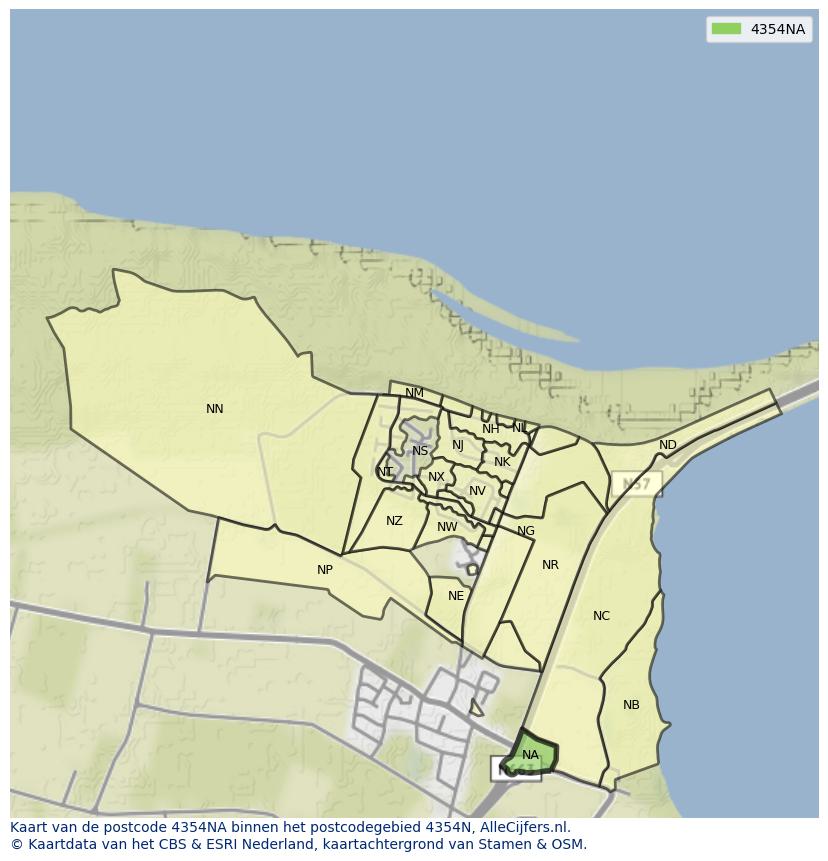 Afbeelding van het postcodegebied 4354 NA op de kaart.