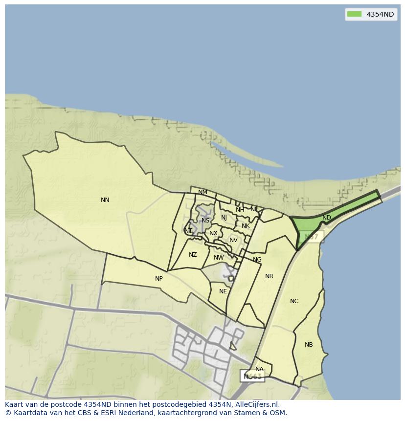 Afbeelding van het postcodegebied 4354 ND op de kaart.