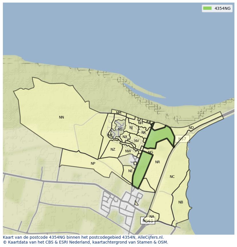 Afbeelding van het postcodegebied 4354 NG op de kaart.