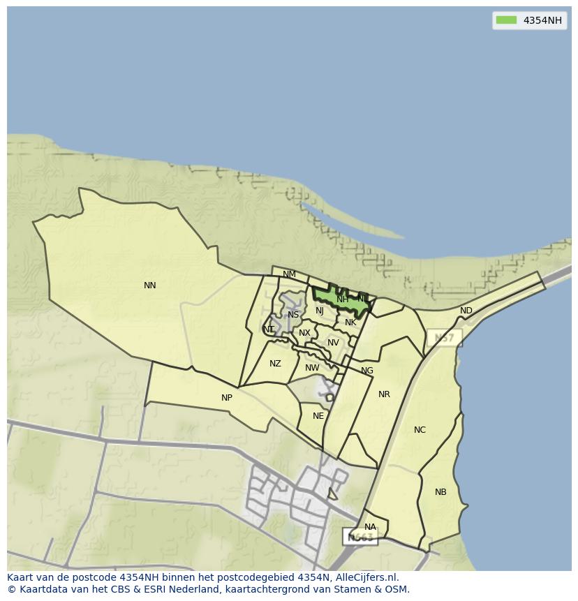 Afbeelding van het postcodegebied 4354 NH op de kaart.
