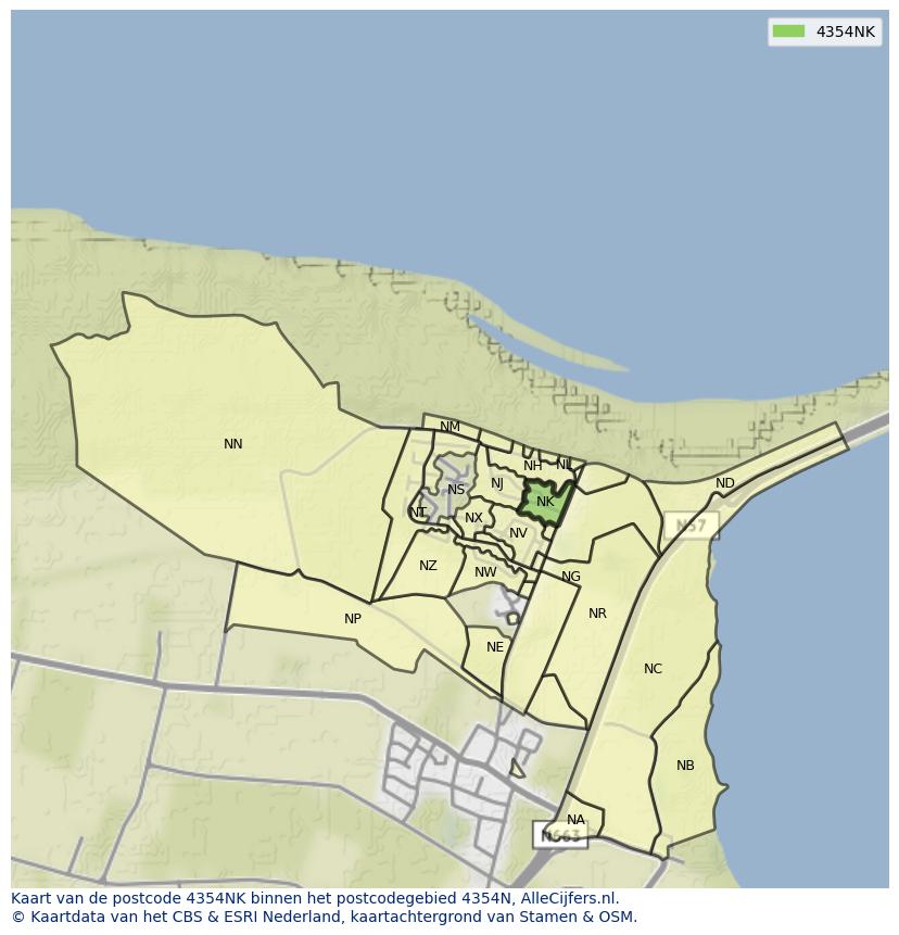 Afbeelding van het postcodegebied 4354 NK op de kaart.