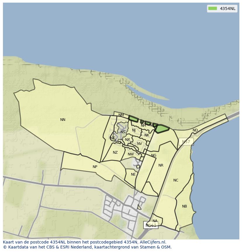 Afbeelding van het postcodegebied 4354 NL op de kaart.