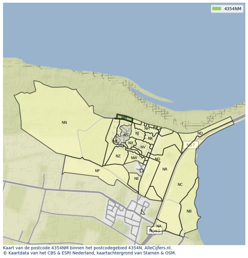 Afbeelding van het postcodegebied 4354 NM op de kaart.