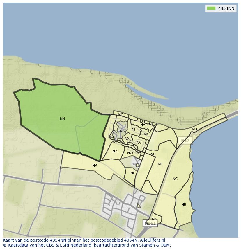 Afbeelding van het postcodegebied 4354 NN op de kaart.