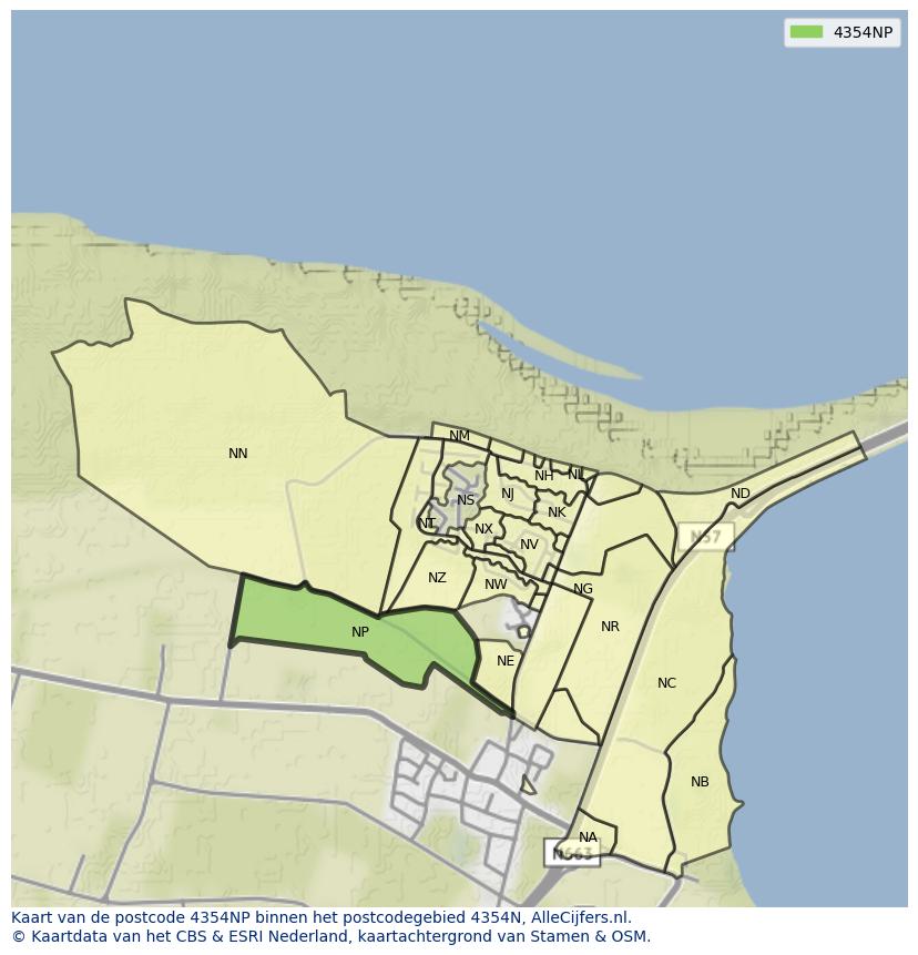 Afbeelding van het postcodegebied 4354 NP op de kaart.
